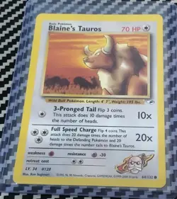 LP Blaine's Tauros 064/132 Gym Heroes Non Holo Base WotC Pokemon - Image 1