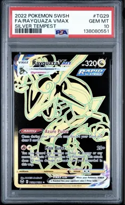 2022 POKEMON SWORD & SHIELD SILVER TEMPEST #TG29 FULL ART/RAYQUAZA VMAX PSA 10 - Image 1