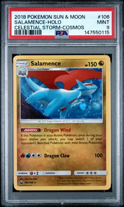 2018 POKEMON SUN & MOON CELESTIAL STORM COSMOS #106 SALAMENCE-HOLO PSA 9 - Image 1