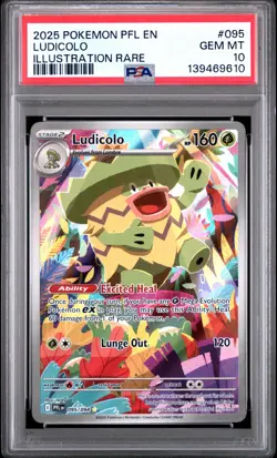 2025 POKEMON PFL EN-PHANTASMAL FLAMES ILLUSTRATION RARE #095 LUDICOLO PSA 10 - Image 1