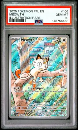 2025 POKEMON PFL EN-PHANTASMAL FLAMES ILLUSTRATION RARE #106 MEOWTH PSA 10 - Image 1