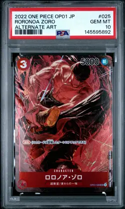 2022 ONE PIECE JAPANESE OP01-ROMANCE DAWN ALTERNATE ART #025 RORONOA ZORO PSA 10 - Image 1