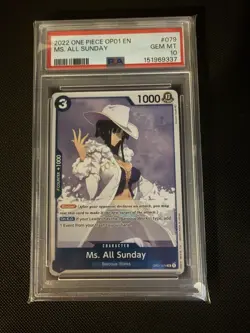 2022 ONE PIECE OP01-ROMANCE DAWN 079 MS. ALL SUNDAY PRE-ERRATA - PSA 10 - Image 1