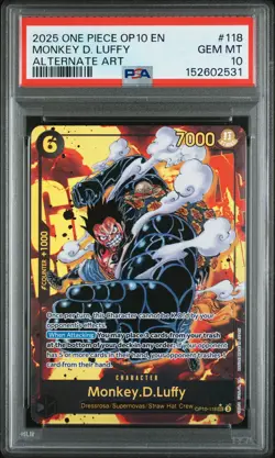 2025 ONE PIECE OP10-ROYAL BLOOD ALTERNATE ART #118 MONKEY D. LUFFY PSA 10 - Image 1