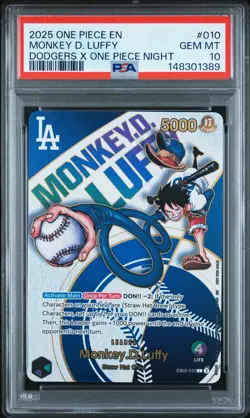 2025 ONE PIECE PROMOS DODGERS X ONE PIECE NIGHT #010 MONKEY D. LUFFY PSA 10 - Image 1