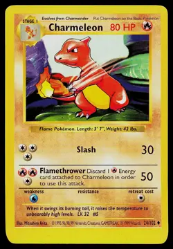 Pokemon Card - Charmeleon Base Set Shadowless 24/102 Uncommon - Image 1