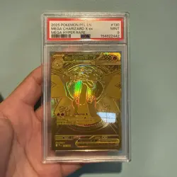 2025 Pokemon Phantasmal Flames Card 130/094 Mega Charizard EX Gold Graded PSA 9 - Image 1