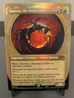 MTG LOTR Sauron, the Dark Lord Card #329 Foil Borderless Showcase - Image 1