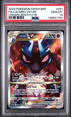 2023 POKEMON SWSH PROMO CROWN ZENITH ETB #291 FULL ART/LUCARIO VSTAR PSA 10 - Image 1