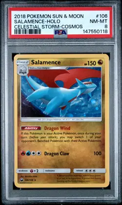 2018 POKEMON SUN & MOON CELESTIAL STORM COSMOS #106 SALAMENCE-HOLO PSA 8 - Image 1