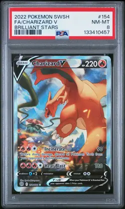 2022 POKEMON SWORD & SHIELD BRILLIANT STARS #154 FULL ART/CHARIZARD V PSA 8 - Image 1