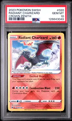 2023 POKEMON SWORD & SHIELD CROWN ZENITH #020 RADIANT CHARIZARD PSA 10 - Image 1