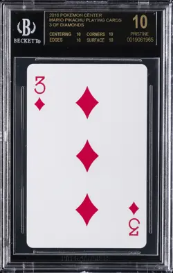 2016 MARIO PIKACHU PLAYING CARDS POKEMON CENTER 3 OF DIAMONDS BGS 10 BLACK LABEL - Image 1