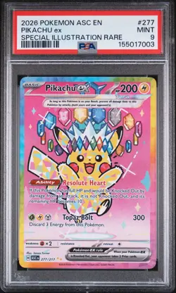 2026 POKEMON ASCENDED HEROES SPECIAL ILLUSTRATION RARE #277 PIKACHU EX PSA 9 - Image 1