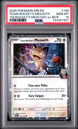 2025 POKEMON DRI EN-DESTINED RIVALS #149 TEAM ROCKET'S MEOWTH PSA 10 - Image 1