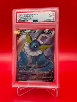 2021 POKEMON SWORD & SHIELD EVOLVING SKIES #172 FULL ART/VAPOREON V PSA 9 - Image 1