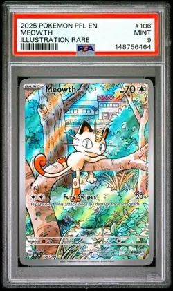 2025 POKEMON PFL EN-PHANTASMAL FLAMES ILLUSTRATION RARE #106 MEOWTH PSA 9 - Image 1