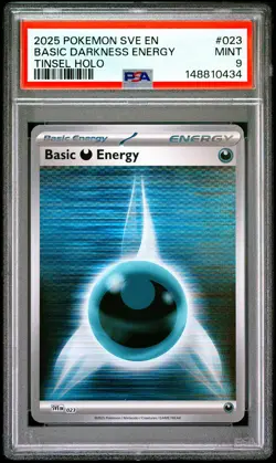2025 POKEMON SVE EN-BASIC ENERGIES TINSEL HOLO #023 BASIC DARKNESS ENERGY PSA 9 - Image 1