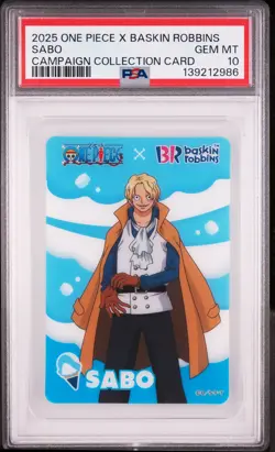 2025 ONE PIECE X BASKIN ROBBINS ONE PIECE CAMPAIGN COLLECTION CARDS SABO PSA 10 - Image 1