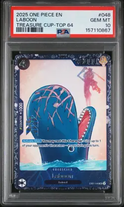 2025 ONE PIECE PROMOS TREASURE CUP-TOP 64 #048 LABOON PSA 10 - Image 1