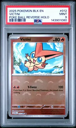 2025 POKEMON BLK EN-BLACK BOLT POKE BALL REVERSE HOLO #012 VICTINI PSA 9 - Image 1