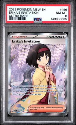 2023 POKEMON MEW EN-151 ULTRA RARE #196 ERIKA'S INVITATION PSA 8 - Image 1