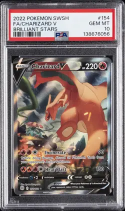 2022 POKEMON SWORD & SHIELD BRILLIANT STARS #154 FULL ART/CHARIZARD V PSA 10 - Image 1