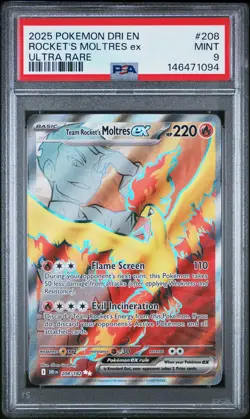 2025 POKEMON DRI EN-DESTINED RIVALS ULTRA RARE TEAM ROCKET'S MOLTRES EX PSA 9 - Image 1