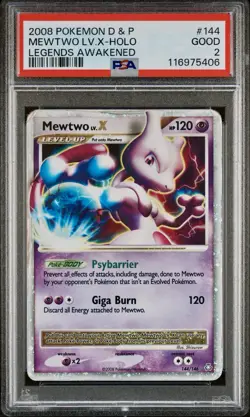 2008 POKEMON DIAMOND & PEARL LEGENDS AWAKENED #144 MEWTWO LV.X-HOLO PSA2 w/GUARD - Image 3