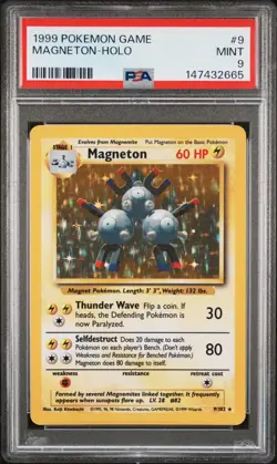 1999 POKEMON BASE SET UNLIMITED #9 MAGNETON-HOLO PSA 9 - Image 1