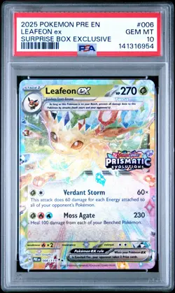 2025 POKEMON PRISMATIC EVOLUTIONS SURPRISE BOX EXCLUSIVE #006 LEAFEON EX PSA 10 - Image 1
