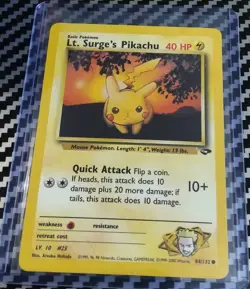 LP Lt. Surge's Pikachu 84/132 Gym Challenge Regular Unlimited WotC Pokemon 2000 - Image 1