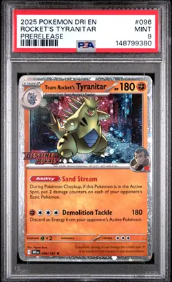 2025 POKEMON DRI EN-DESTINED RIVALS PRERELEASE TEAM ROCKET'S TYRANITAR PSA 9 - Image 1