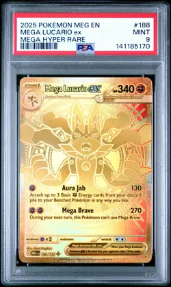 2025 POKEMON MEG EN-MEGA EVOLUTION MEGA HYPER RARE #188 MEGA LUCARIO EX PSA 9 - Image 1
