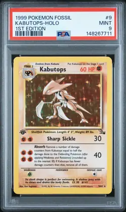 1999 POKEMON FOSSIL 1ST EDITION #9 KABUTOPS-HOLO PSA 9 - Image 1