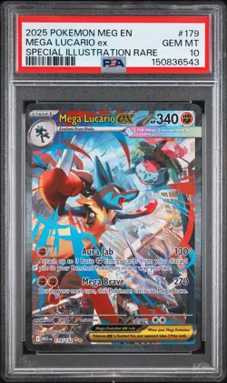 2025 POKEMON MEGA EVOLUTION SPECIAL ILLUSTRATION RARE MEGA LUCARIO EX PSA 10 - Image 1