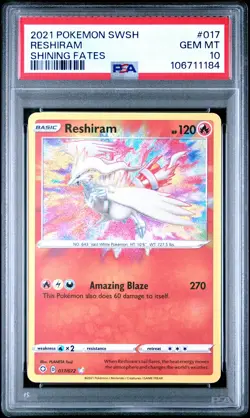 2021 POKEMON SWORD & SHIELD SHINING FATES #017 RESHIRAM PSA 10 - Image 1