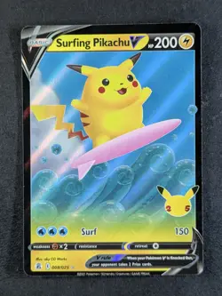 2021 Pokemon SURFING PIKACHU V #008/025 Celebrations Ultra Rare English - Image 1