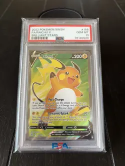 2022 POKEMON SWORD & SHIELD BRILLIANT STARS #158 FULL ART/RAICHU V PSA 10 - Image 1