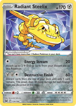 RADIANT STEELIX 124/196 RADIANT RARE LOST ORIGIN POKEMON LP SAKUMA - Image 4
