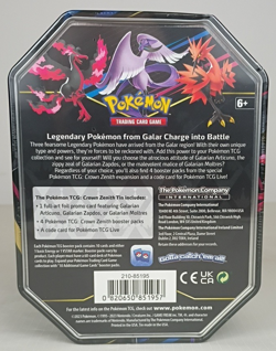 NEW Pokemon Sword & Shield Crown Zenith Galarian Zapdos Tin (Alternate), 4 packs - Image 2