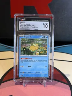 CGC 10 THINKING SWIRL 🌀💫 Psyduck MEP 007 Mega Cosmos Holo Promo Pokemon Card - Image 1