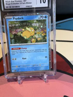 CGC 10 THINKING SWIRL 🌀💫 Psyduck MEP 007 Mega Cosmos Holo Promo Pokemon Card - Image 2