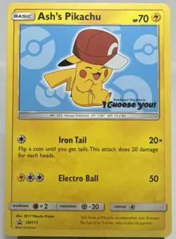 2017 Pokemon TCG Ash's Pikachu SM113 Sm Black Star Promo Pokemon The Movie Card - Image 1