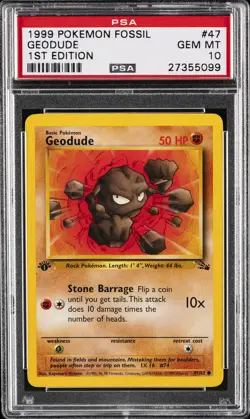 1999 POKEMON FOSSIL 1ST EDITION #47 GEODUDE PSA 10 - Image 1