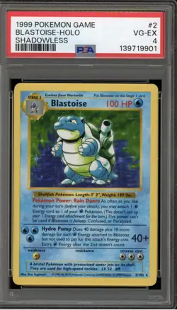 Pokemon Blastoise Base Set Shadowless Holo Rare #2 PSA 4 - Image 1