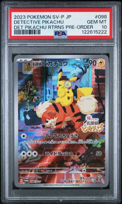 2023 POKEMON JPN SV-P PROMO #098 DETECTIVE PIKACHU PSA 10 - Image 1