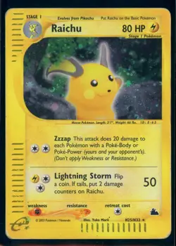 Pokemon SKYRIDGE - #H25/H32 Raichu - Holo - ENG - Damaged - Image 1