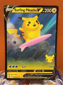 Surfing Pikachu V - 008/025 - Pokemon Celebrations Sword & Shield NM 1513 - Image 1