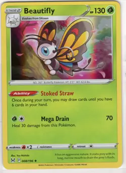 Pokemon Beautifly Holo Holo Rare SWSH11: Lost Origin 008/196 NM - Image 1